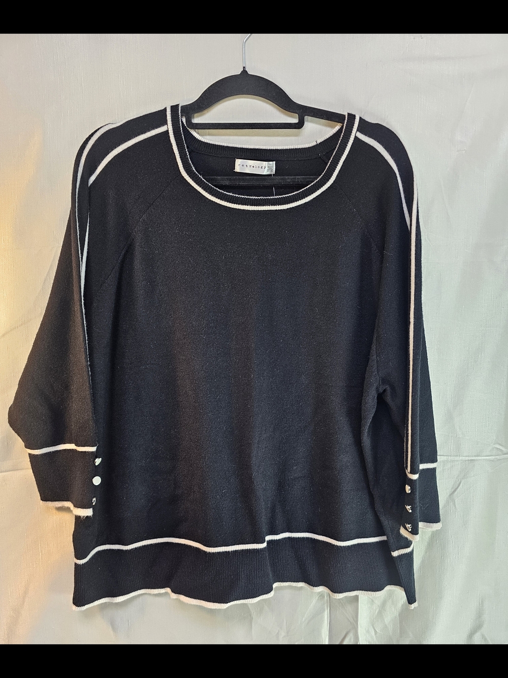 Retrology Women's Black Sweater with White Piping